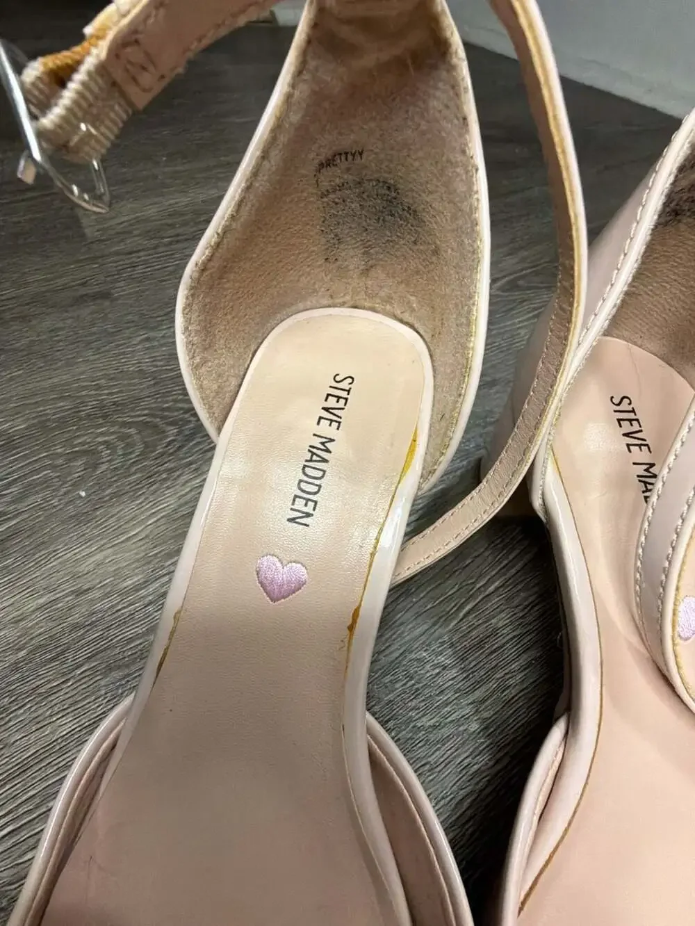 Steve Madden PRETTYY Blush Patent Ankle Strap Block Heel Pumps Womens 7